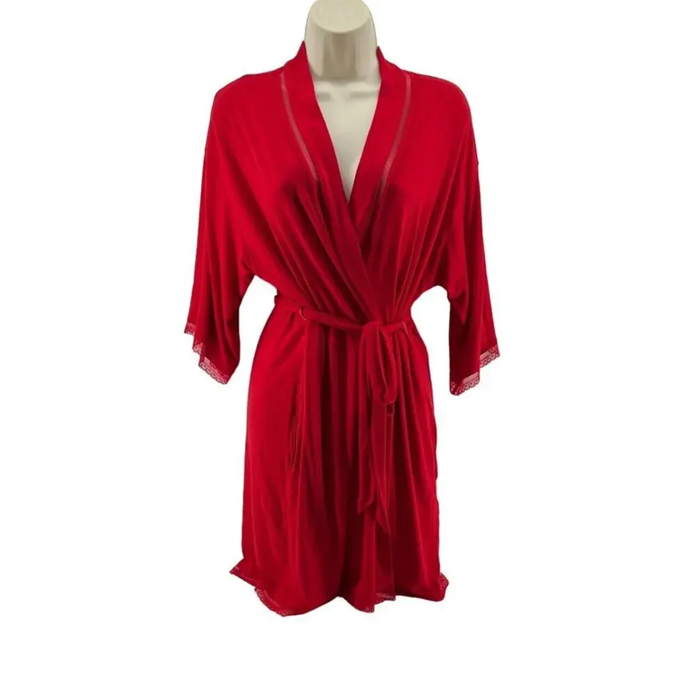 Victoria's Secret Red Hot Robe Lace Accents Womens XS/S